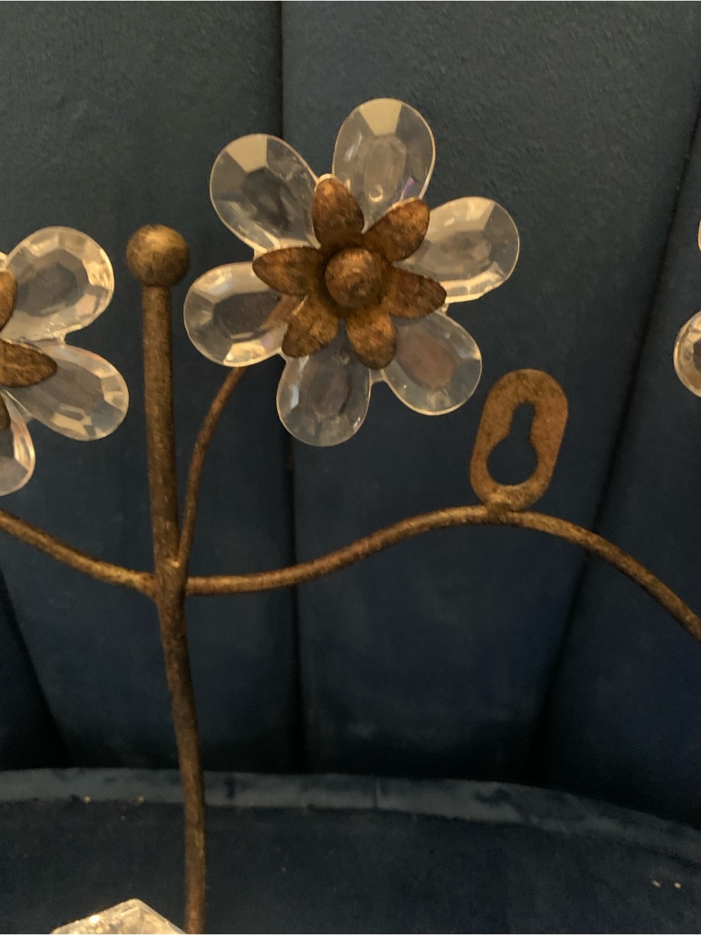 Pier 1 Floral Wall Hook Rack with 3 Crystal Knobs - Gold and Clear